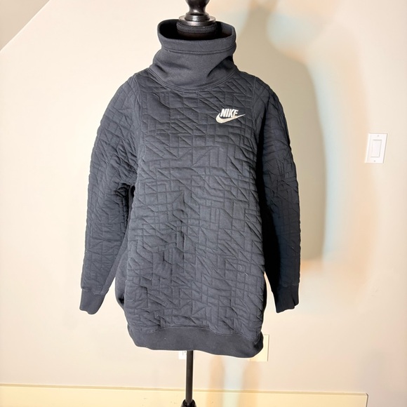 NIKE Oversized Black Quilted Pullover Sweatshirt Mock Funnel Neck Sz Large *Flaw - Picture 10 of 14